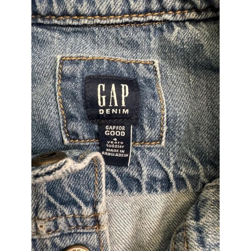 Gap Toddlers Unisex Distressed Snap Front Jean Jacket Blue Size 3T